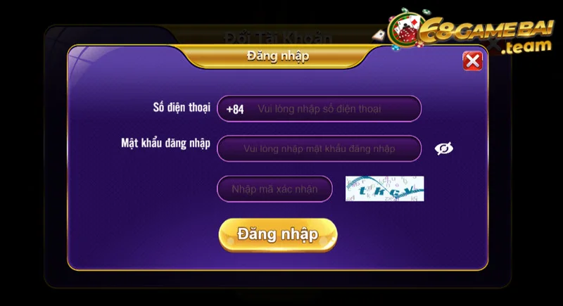 Người chơi tiến hành đăng nhập tài khoản cược vào 68 game bài